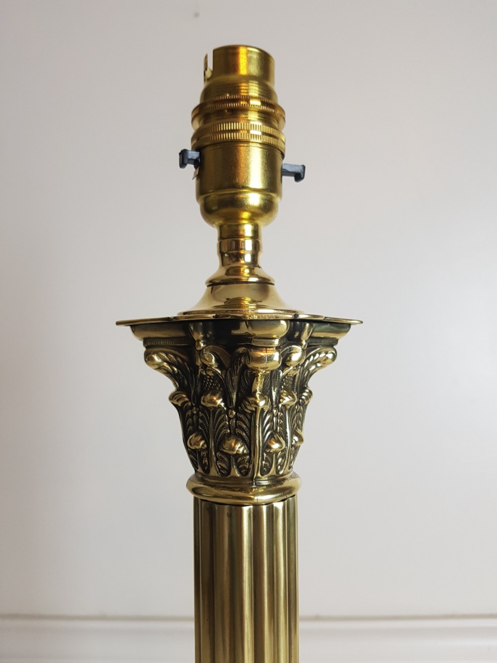 c1920 Polished Brass Corinthian Column Table Lamp; Base Only. Rewired & PAT Tested View II