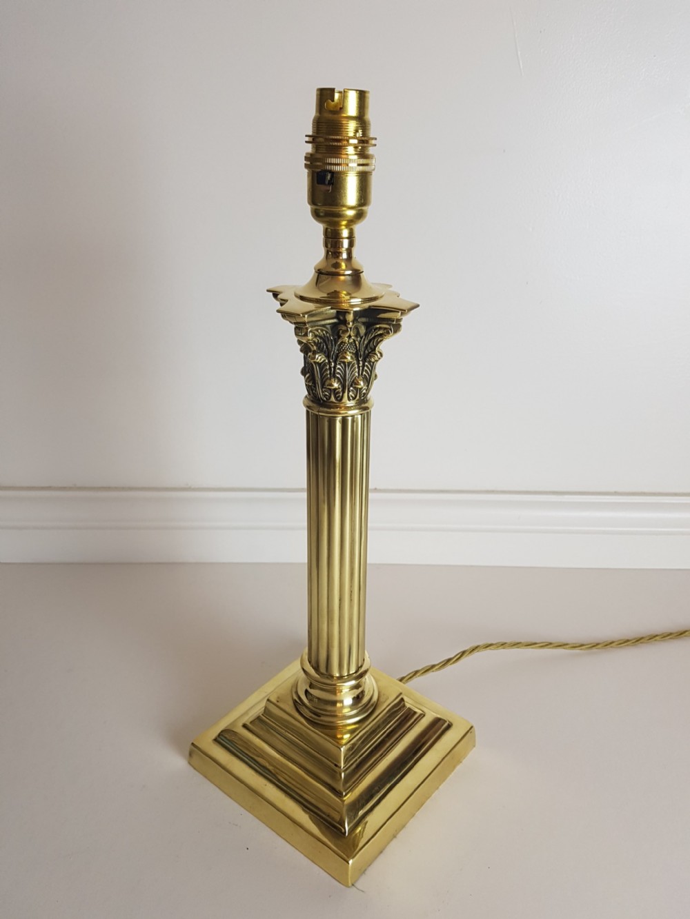 c1920 Polished Brass Corinthian Column Table Lamp; Base Only. Rewired & PAT Tested View III