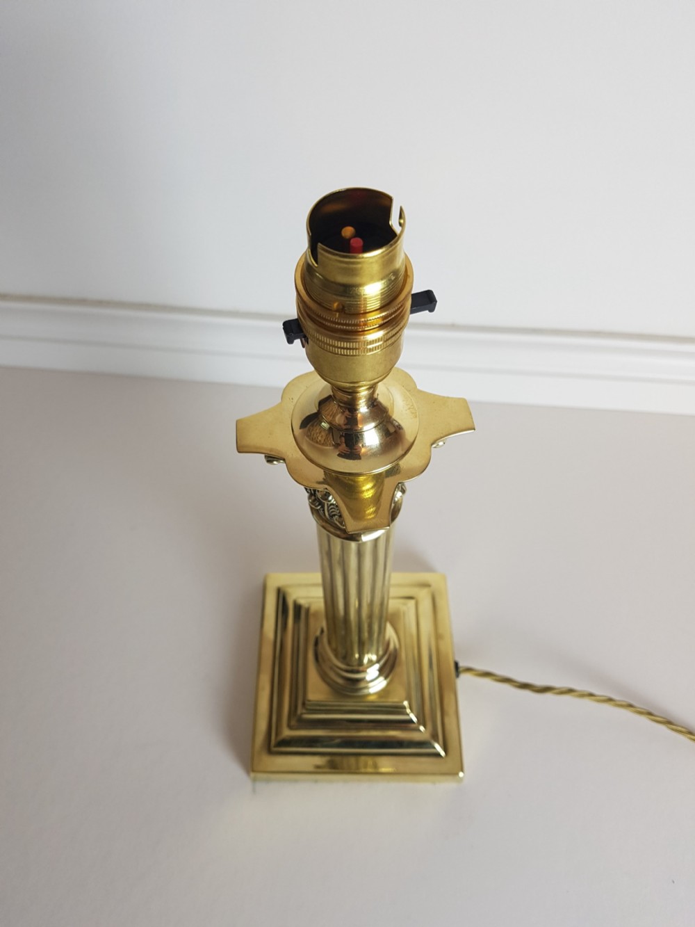 c1920 Polished Brass Corinthian Column Table Lamp; Base Only. Rewired & PAT Tested View V