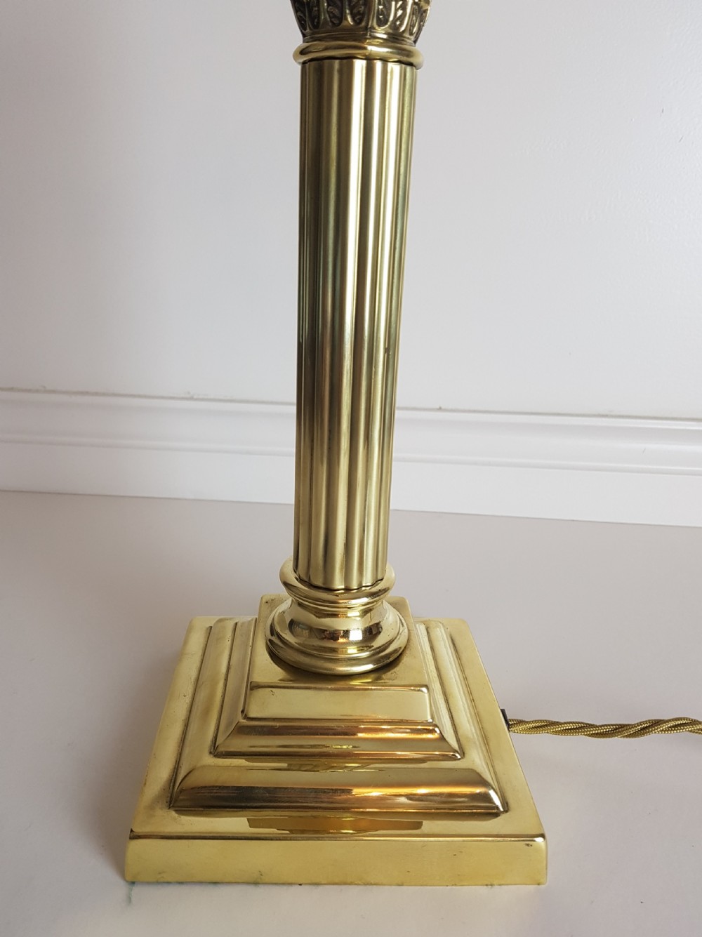 c1920 Polished Brass Corinthian Column Table Lamp; Base Only. Rewired & PAT Tested View VI