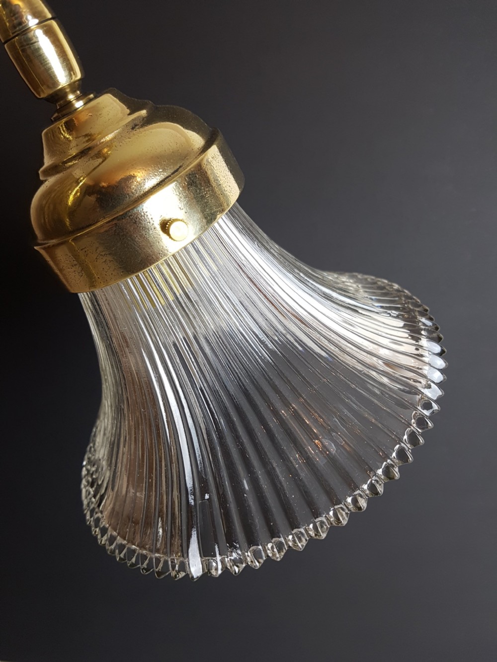 c1920 Brass Rise & Fall Table Lamp with Holophane shade View V
