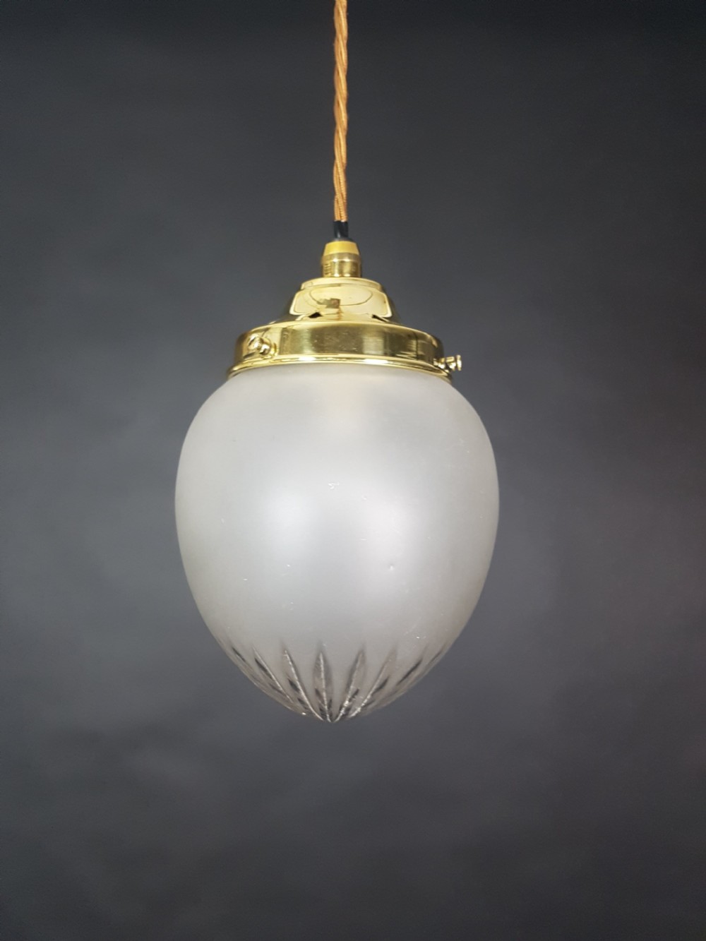 Edwardian Frosted Cut Glass Ceiling Pendant Light; rewired
