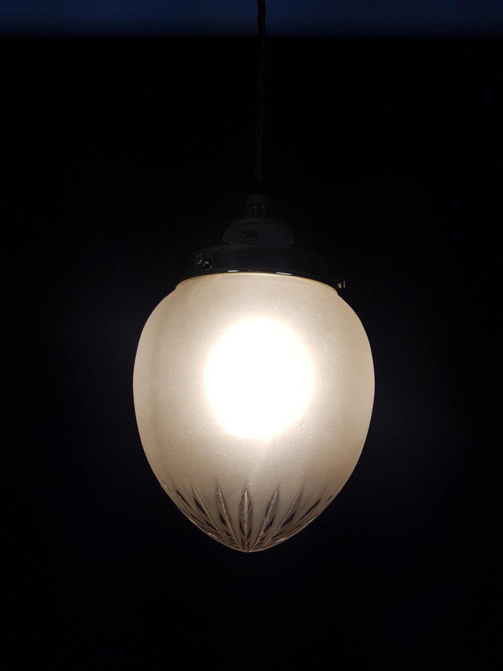 Edwardian Frosted Cut Glass Ceiling Pendant Light; rewired View II