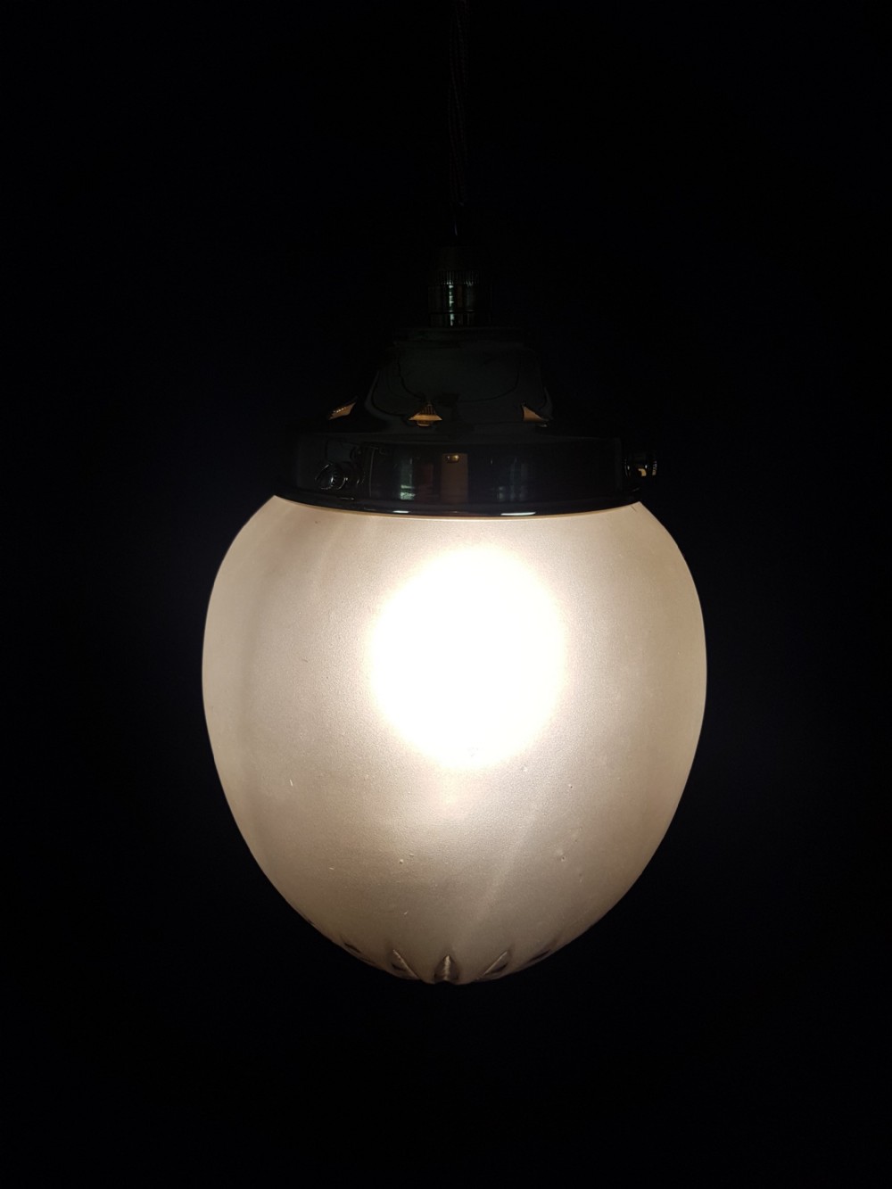 Edwardian Frosted Cut Glass Ceiling Pendant Light; rewired View IV