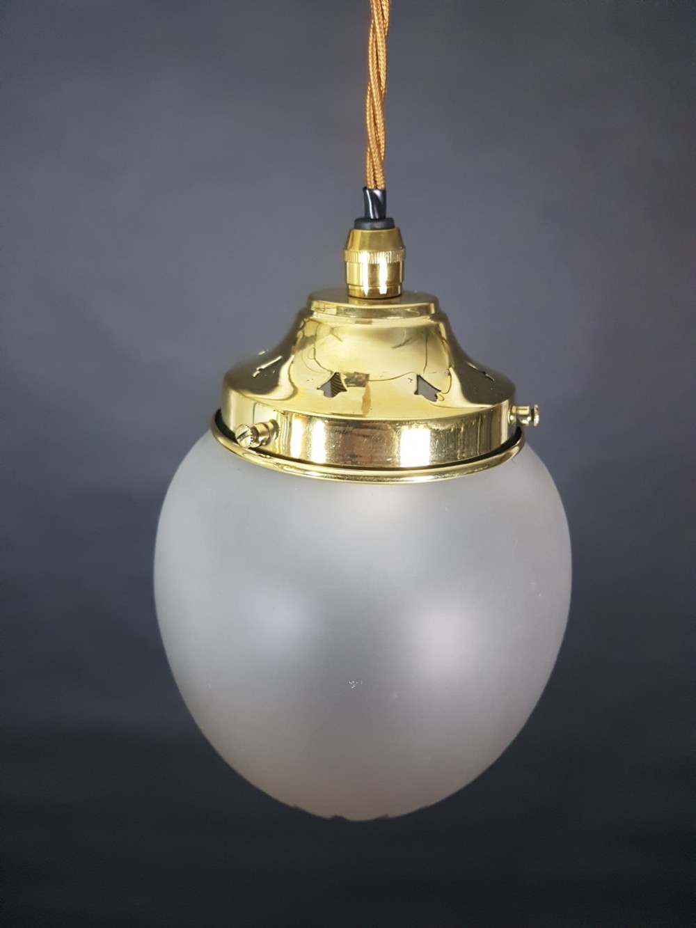 Edwardian Frosted Cut Glass Ceiling Pendant Light; rewired View V