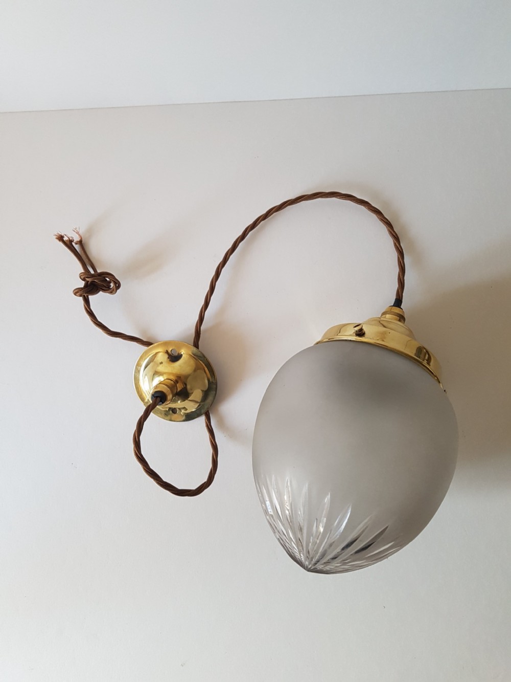 Edwardian Frosted Cut Glass Ceiling Pendant Light; rewired View VII