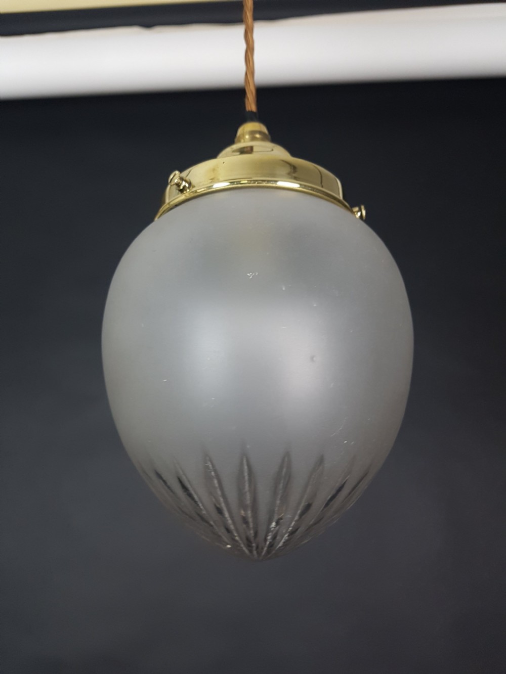 Edwardian Frosted Cut Glass Ceiling Pendant Light; rewired View IX