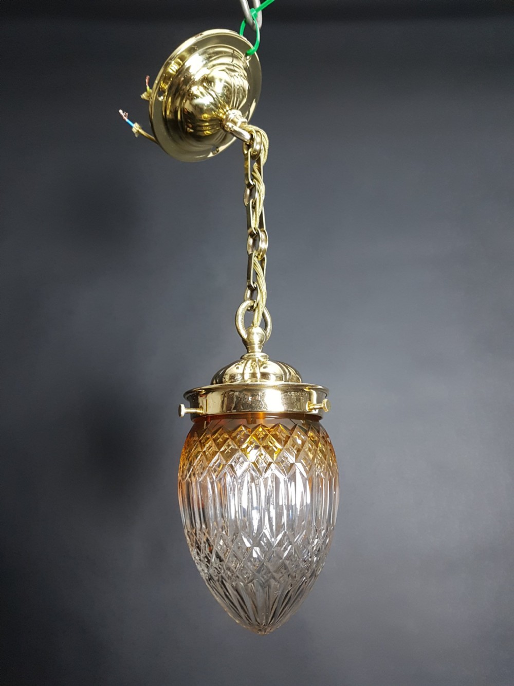 Edwardian Coloured Amber Cut Crystal Ceiling Light; Rewired