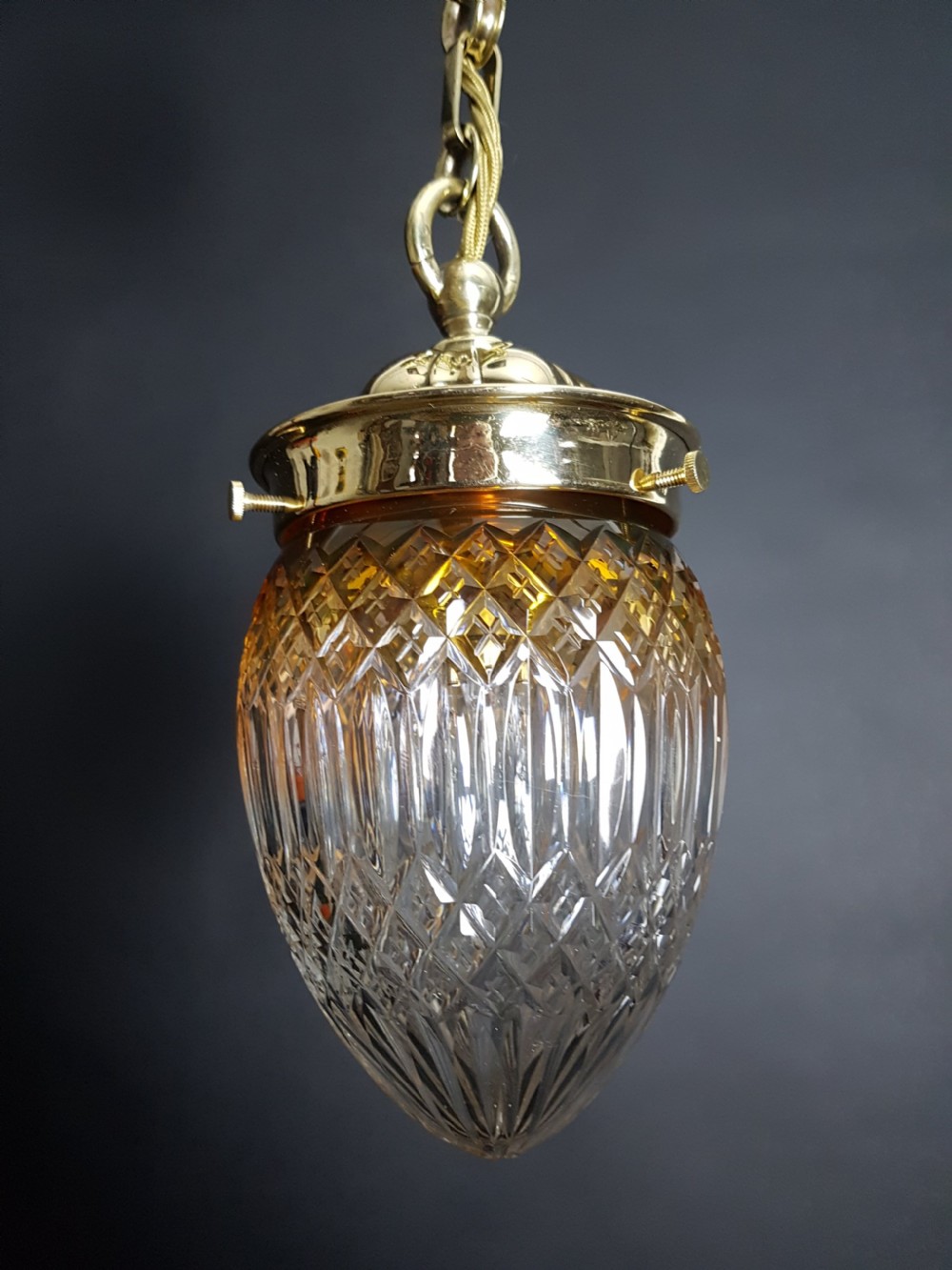 Edwardian Coloured Amber Cut Crystal Ceiling Light; Rewired View II
