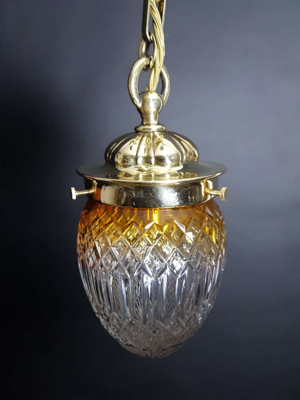 Edwardian Coloured Amber Cut Crystal Ceiling Light; Rewired View III
