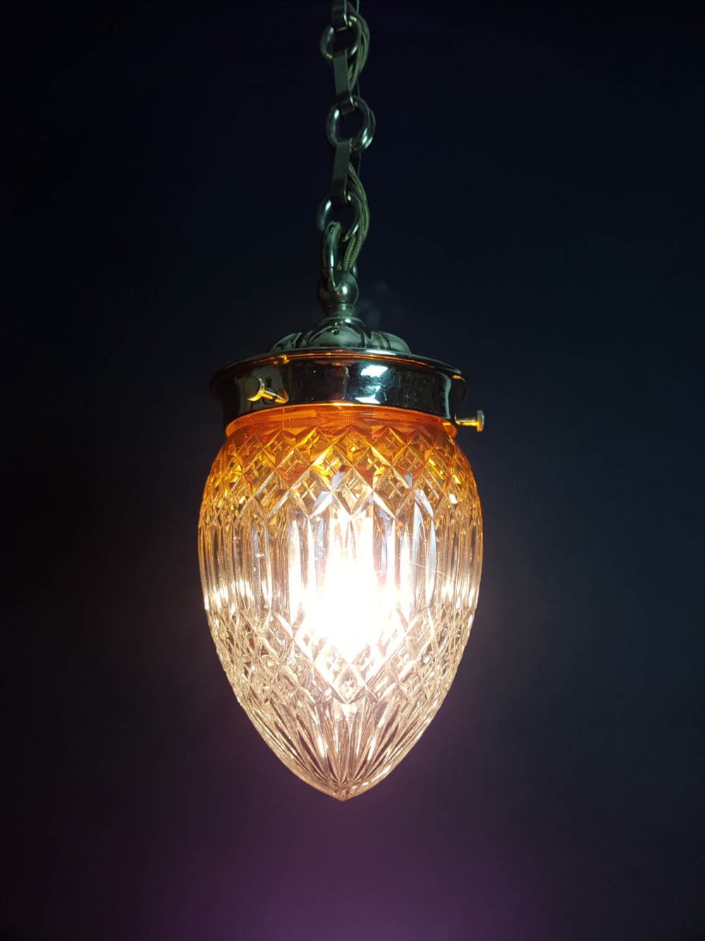 Edwardian Coloured Amber Cut Crystal Ceiling Light; Rewired View IV