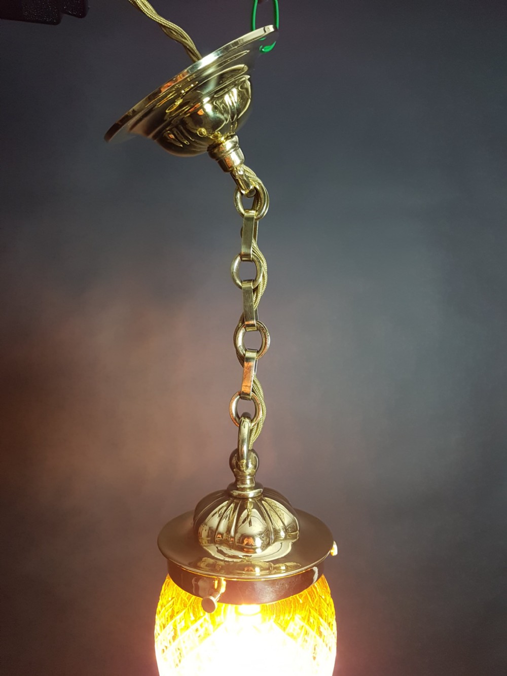 Edwardian Coloured Amber Cut Crystal Ceiling Light; Rewired View V