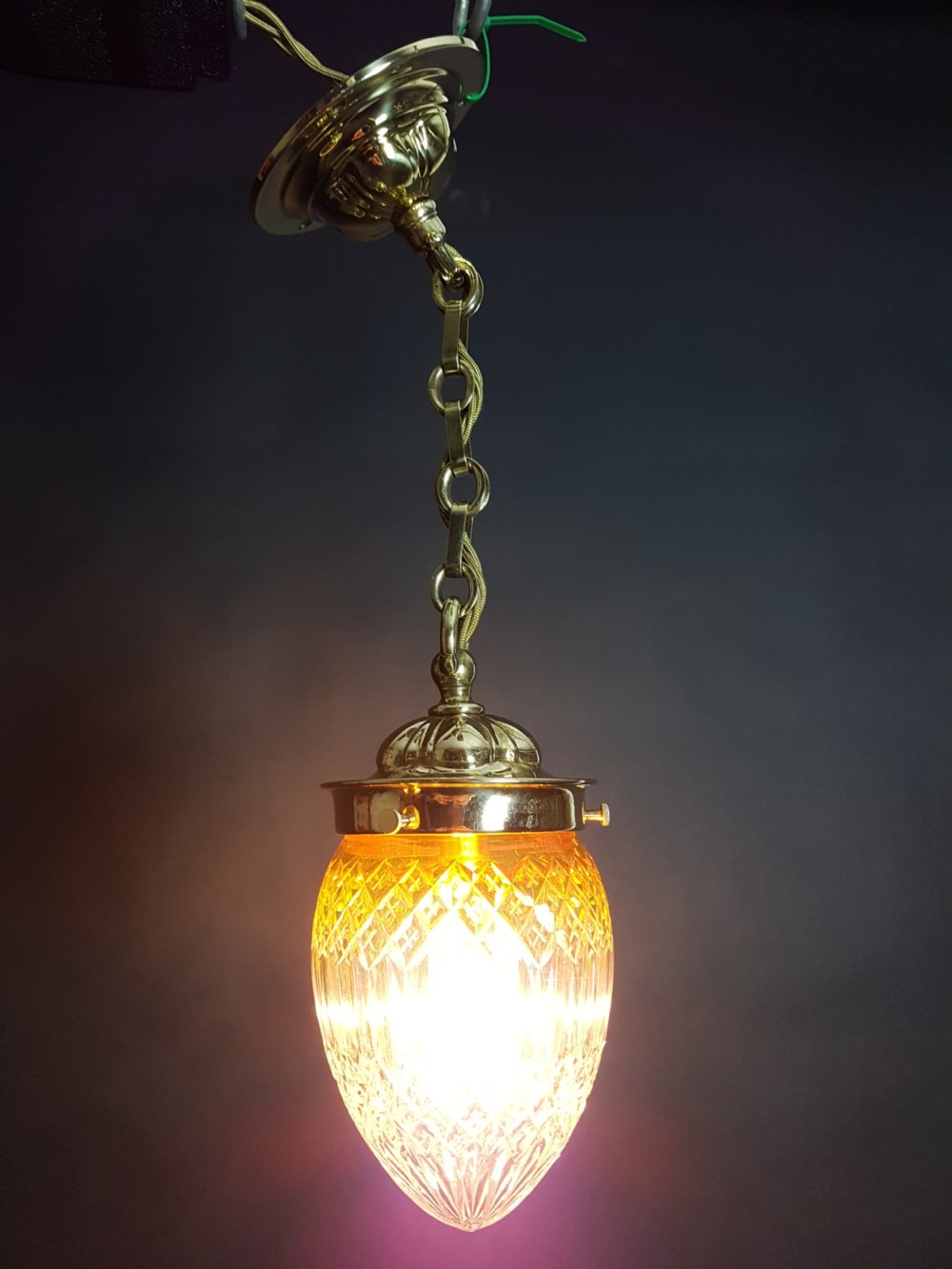 Edwardian Coloured Amber Cut Crystal Ceiling Light; Rewired View VI