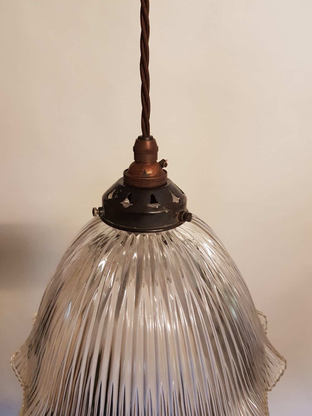 Edwardian Holophane Ceiling Light (No 3 of 4); Distressed Gallery. Rewired View III