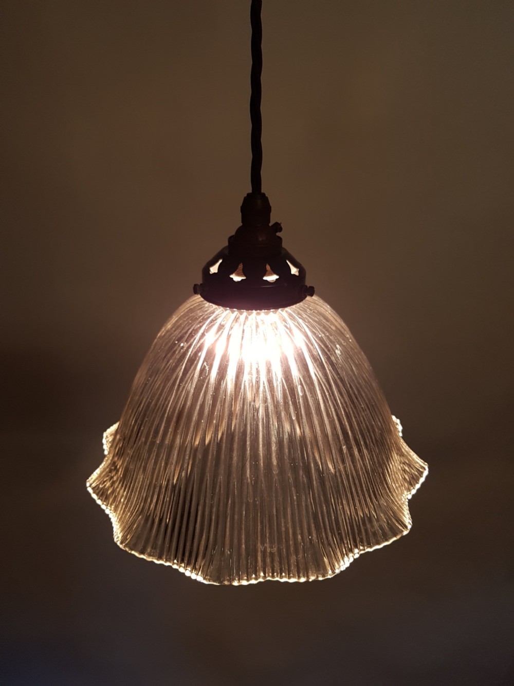 Edwardian Holophane Ceiling Light (No 3 of 4); Distressed Gallery. Rewired View VII
