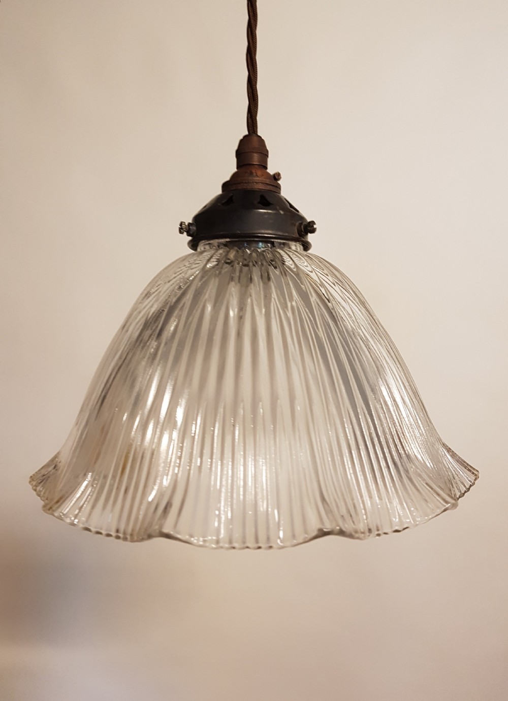 Edwardian Holophane Ceiling Light (No 4 of 4); Distressed Gallery. Rewired