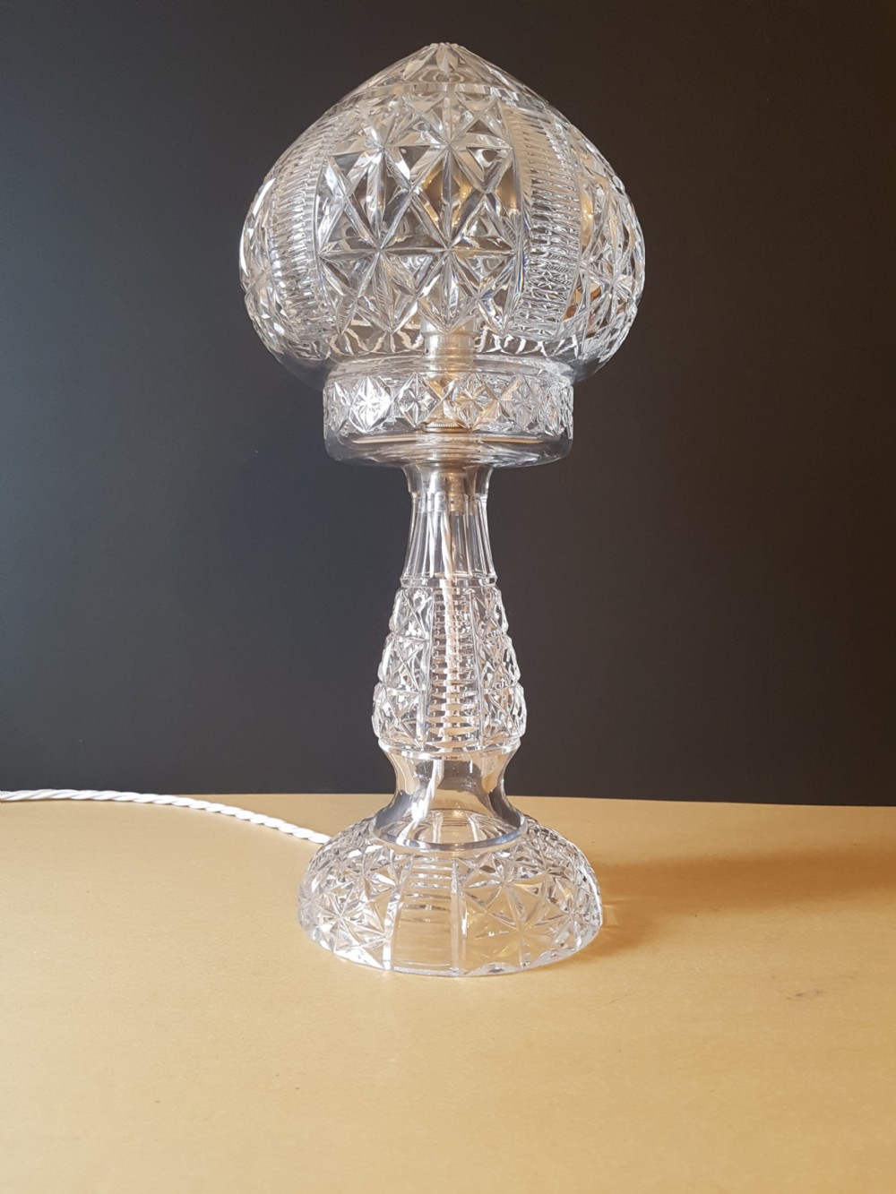 c1920 Cut Crystal Mushroom Table Lamp; Rewired and PAT tested 