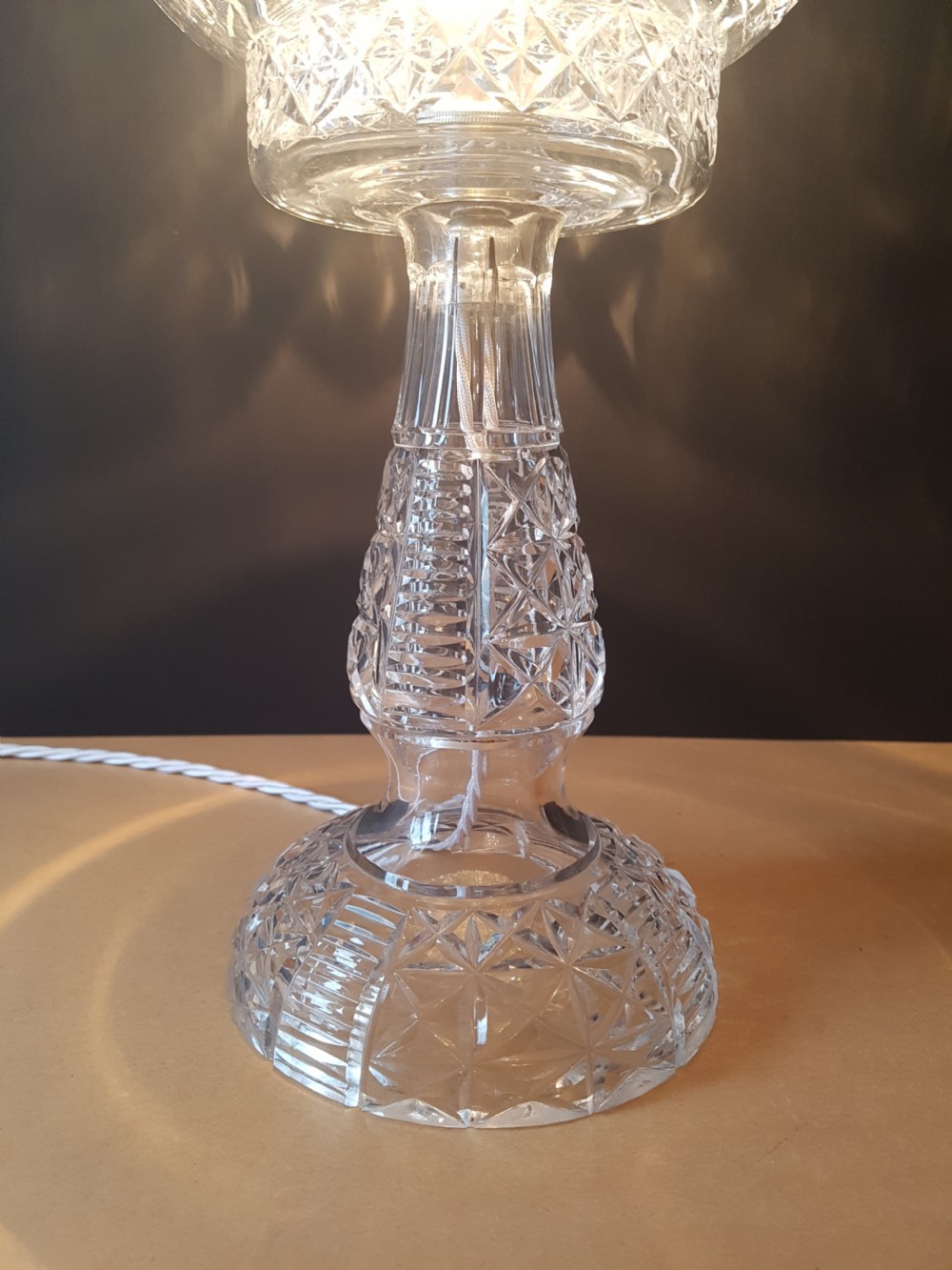 c1920 Cut Crystal Mushroom Table Lamp; Rewired and PAT tested  View IV