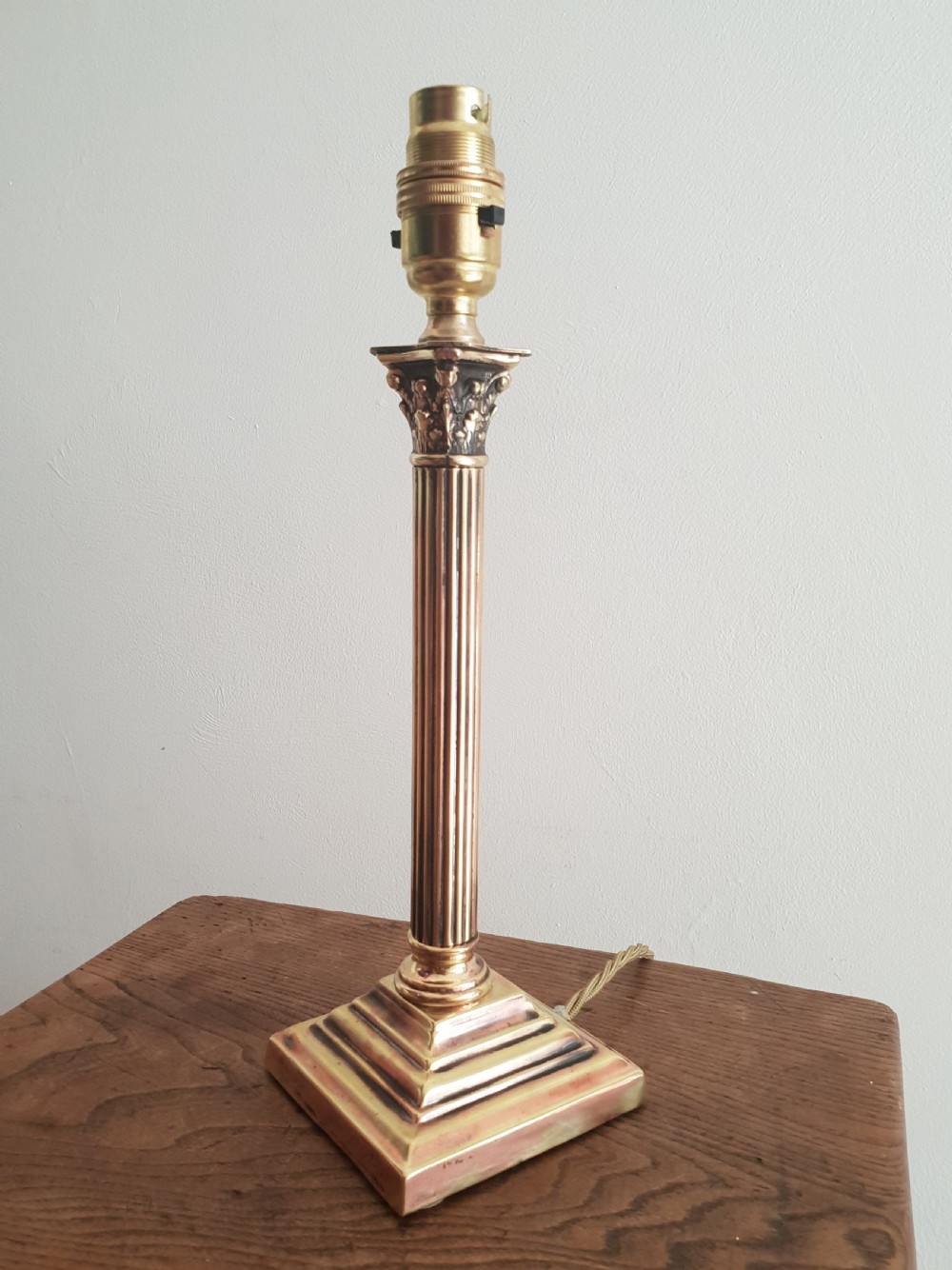 Small Brass c1910 Corinthian Column Table Lamp; Rewired & PAT Tested
