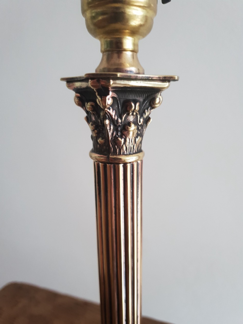 Small Brass c1910 Corinthian Column Table Lamp; Rewired & PAT Tested View III