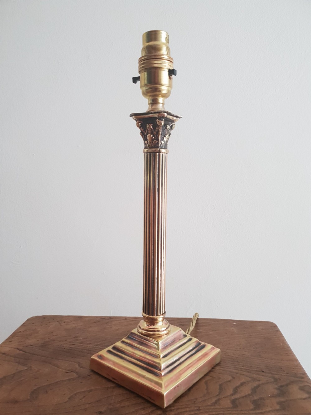 Small Brass c1910 Corinthian Column Table Lamp; Rewired & PAT Tested View IV
