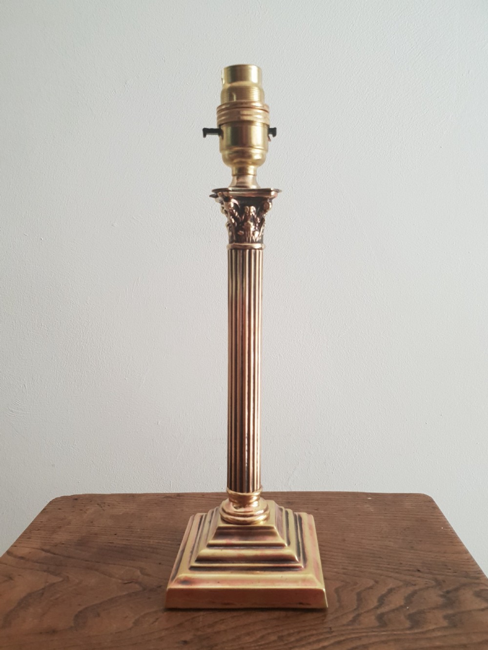Small Brass c1910 Corinthian Column Table Lamp; Rewired & PAT Tested View VII