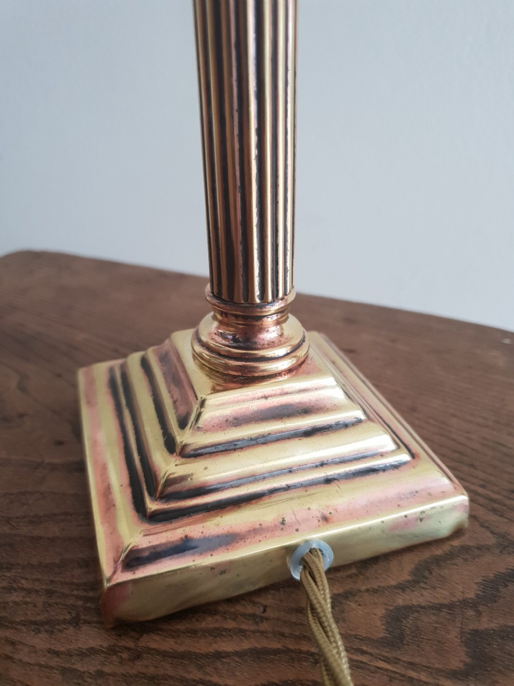 Small Brass c1910 Corinthian Column Table Lamp; Rewired & PAT Tested View IX