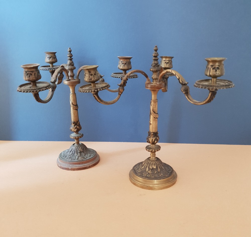 Pair of Victorian Brass Candlearbra, Untouched Condition
