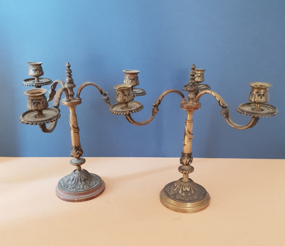 Pair of Victorian Brass Candlearbra, Untouched Condition View II