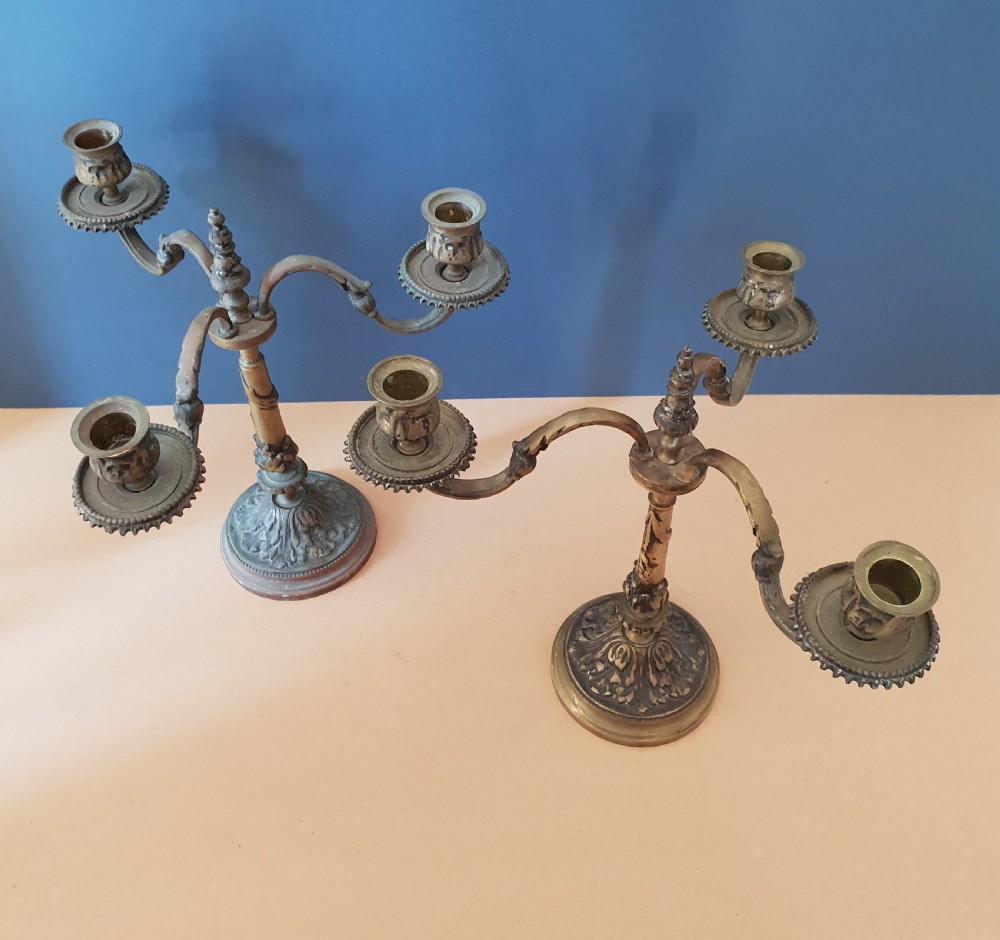 Pair of Victorian Brass Candlearbra, Untouched Condition View IV