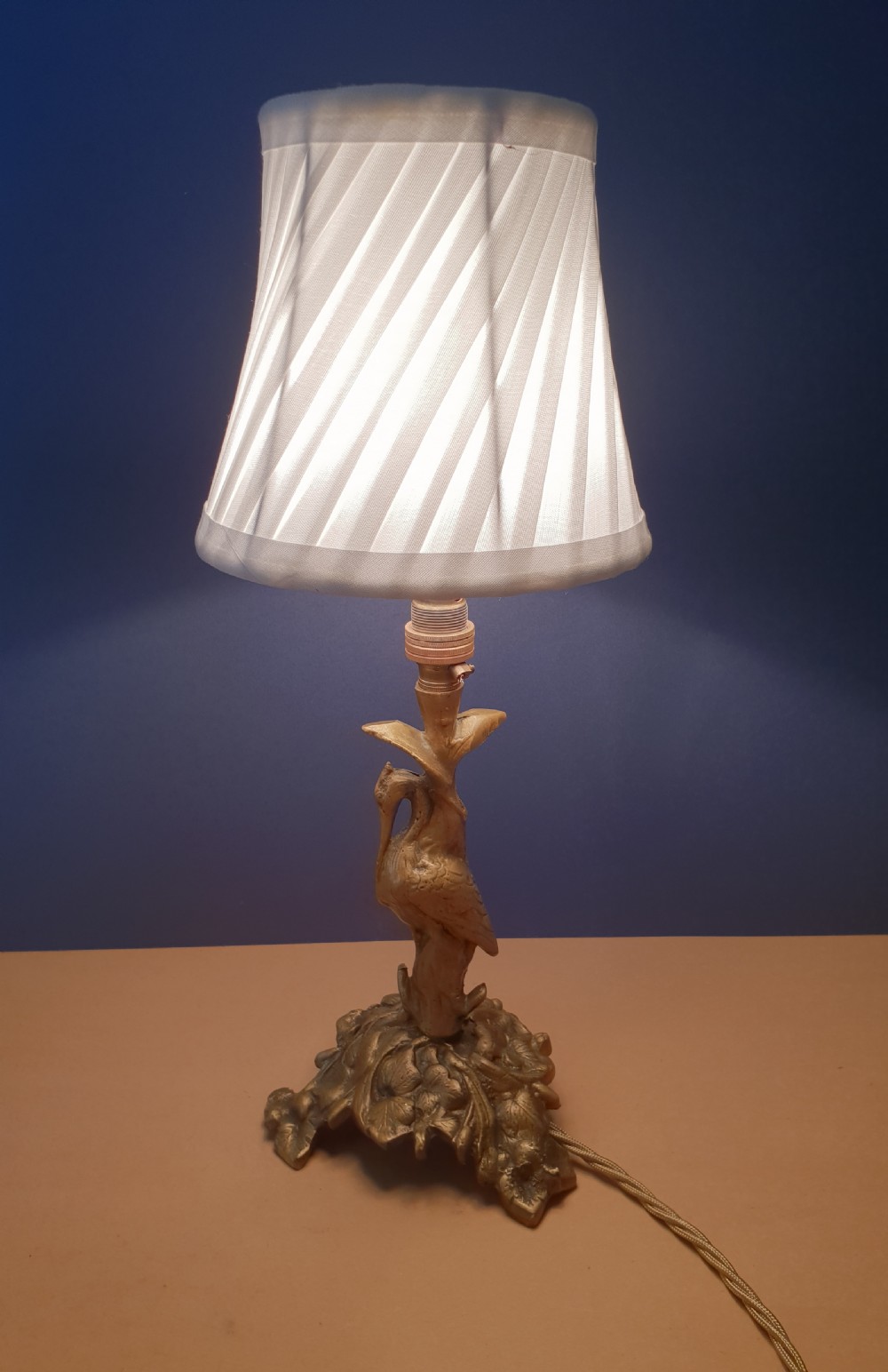 Small Stork Gilded Table Lamp with Fabric Shade