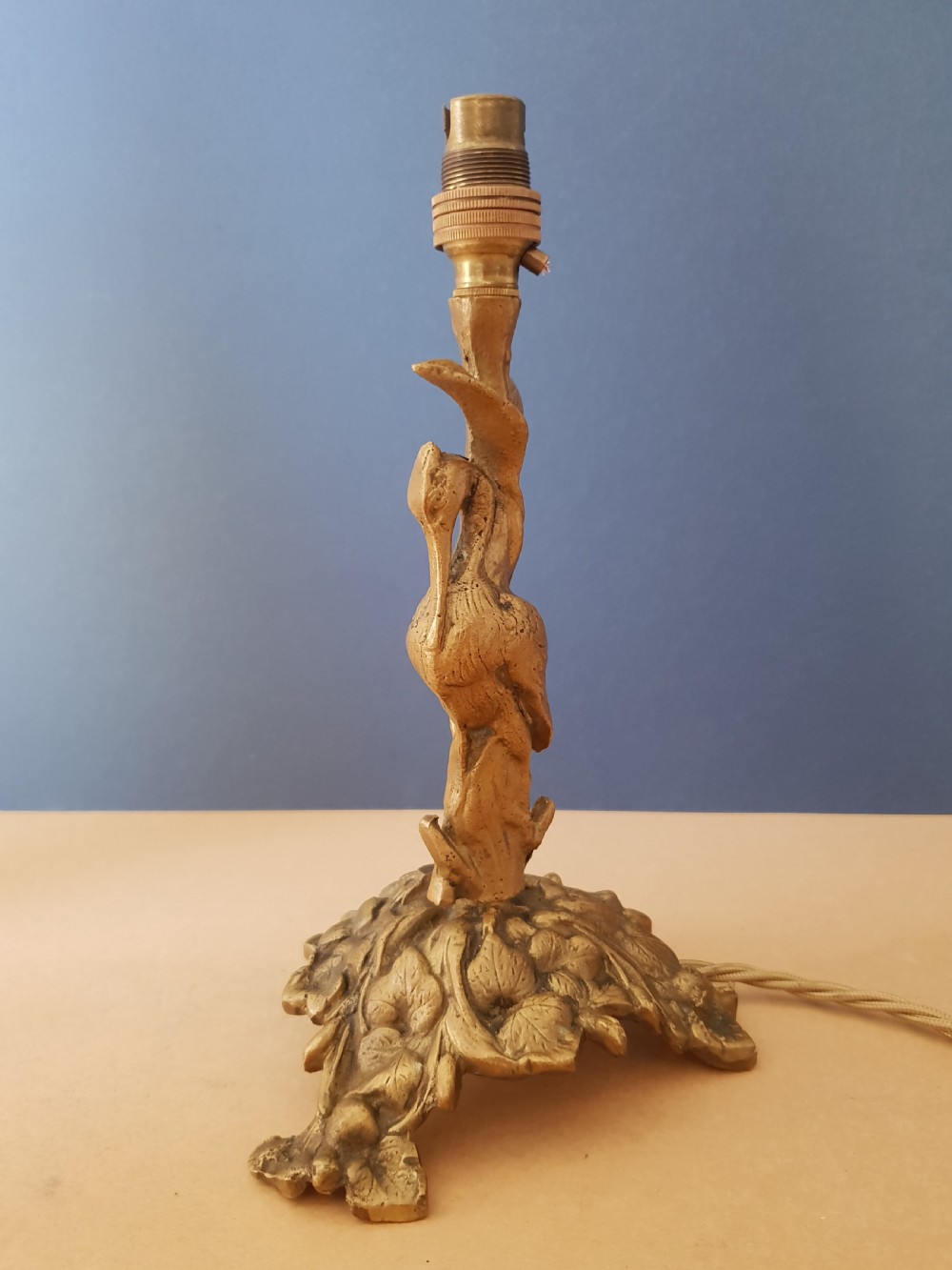 Small Stork Gilded Table Lamp with Fabric Shade View II