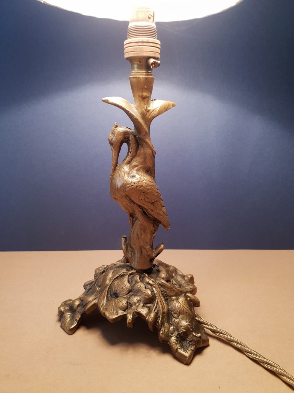 Small Stork Gilded Table Lamp with Fabric Shade View IV