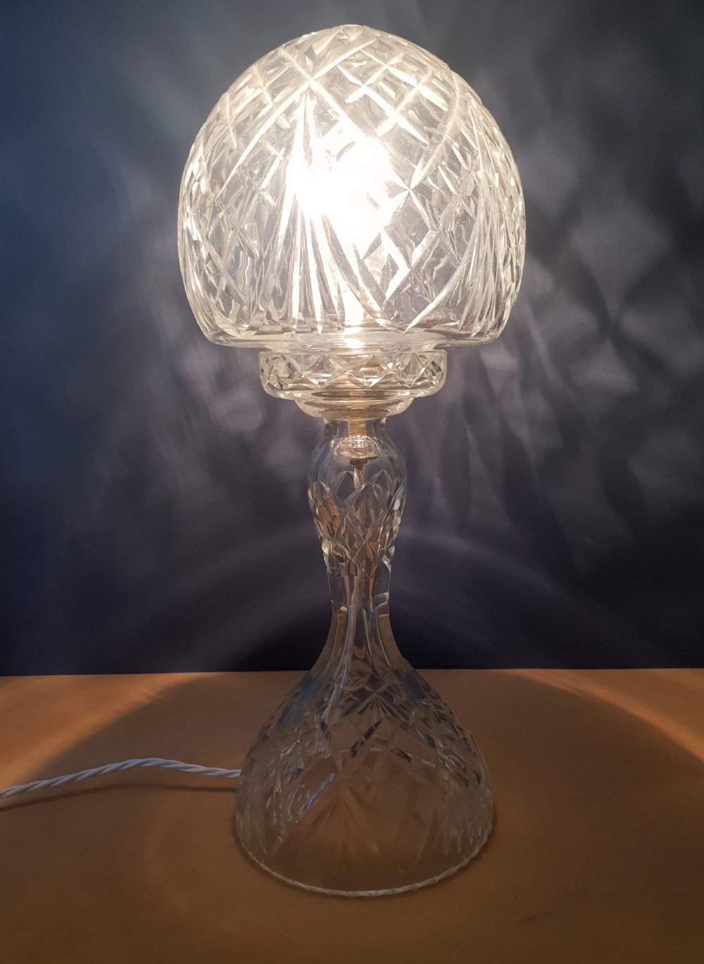 Cut Crystal Mushroom Table Lamp, Rewired and PAT tested 