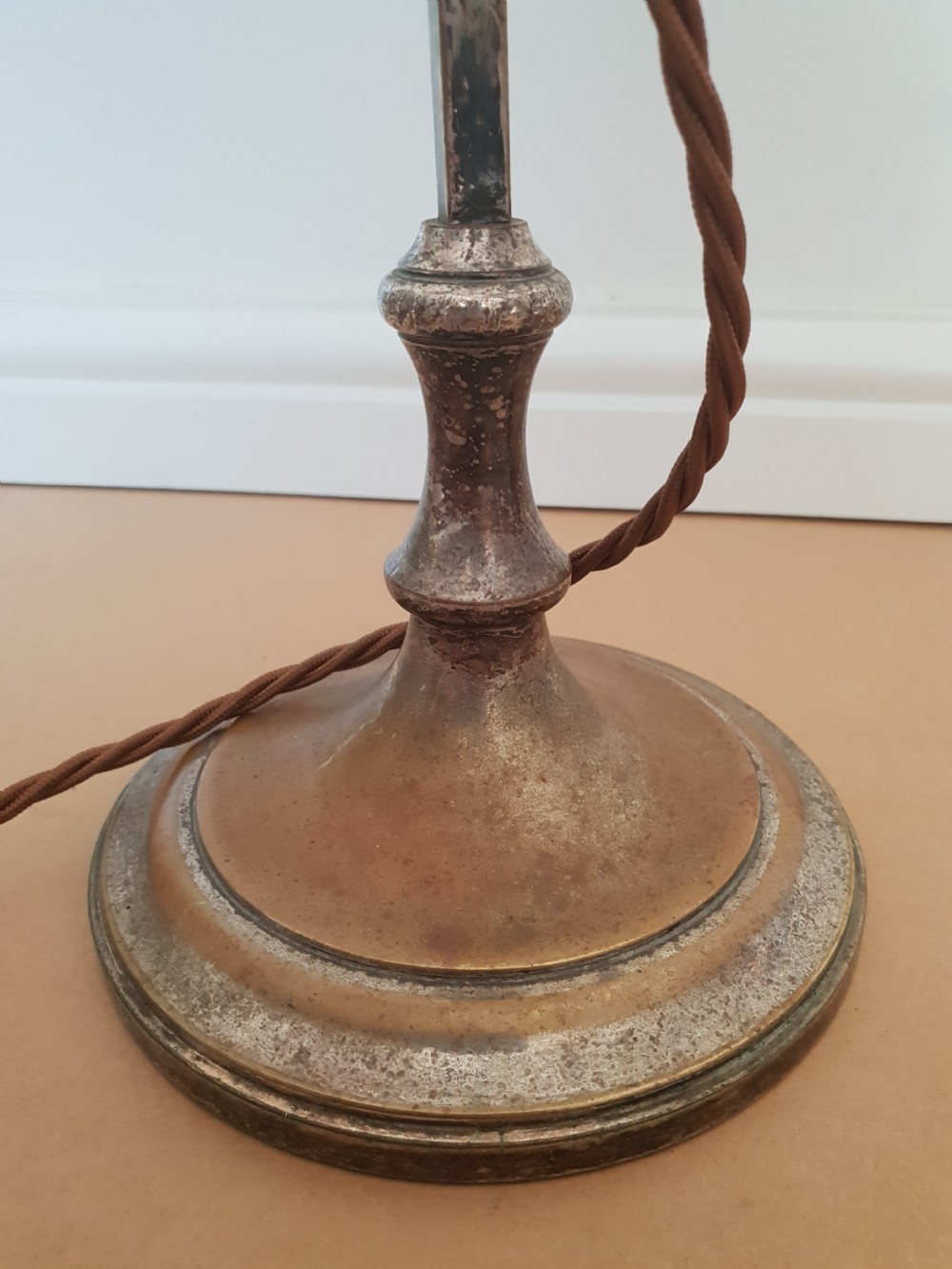 Distressed Adjustable Table Lamp with Frosted Cranberry Shade, Rewired and PAT tested  View IV