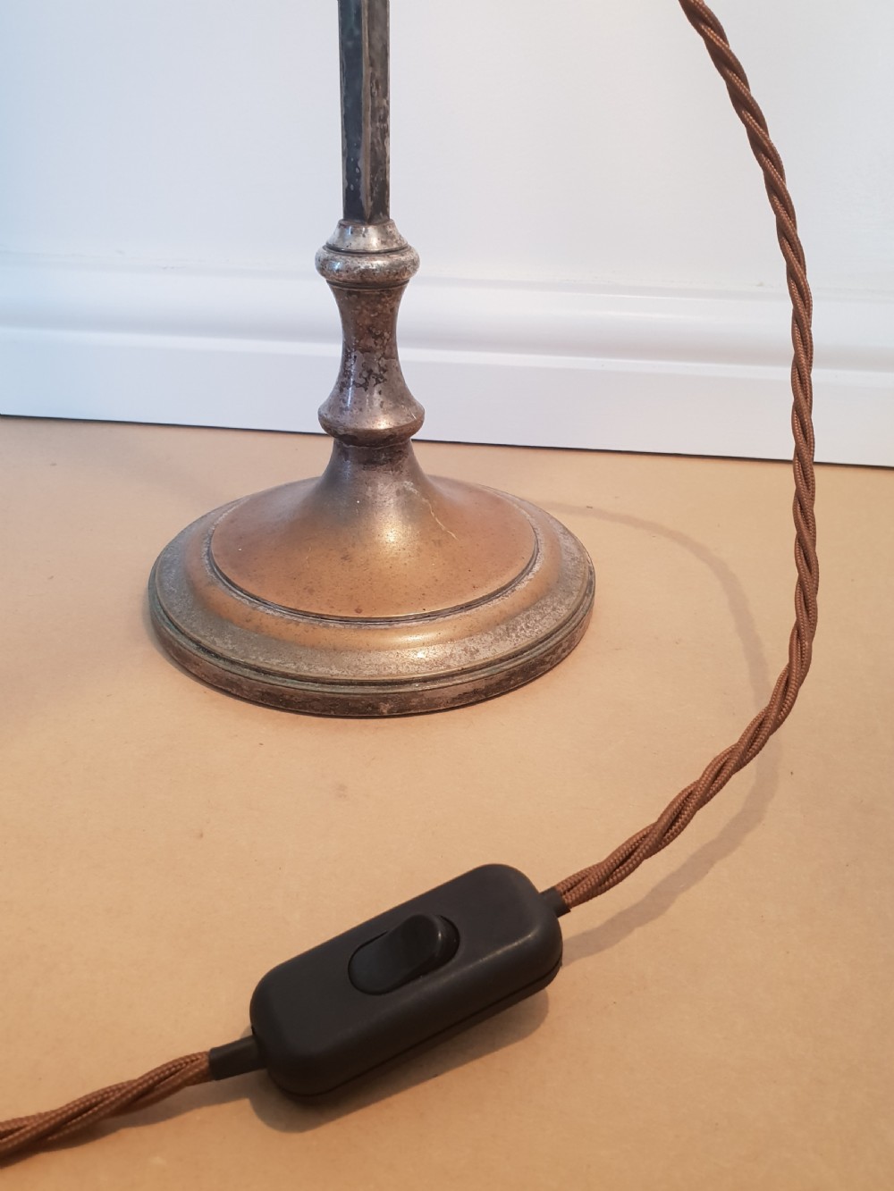 Distressed Adjustable Table Lamp with Frosted Cranberry Shade, Rewired and PAT tested  View VIII