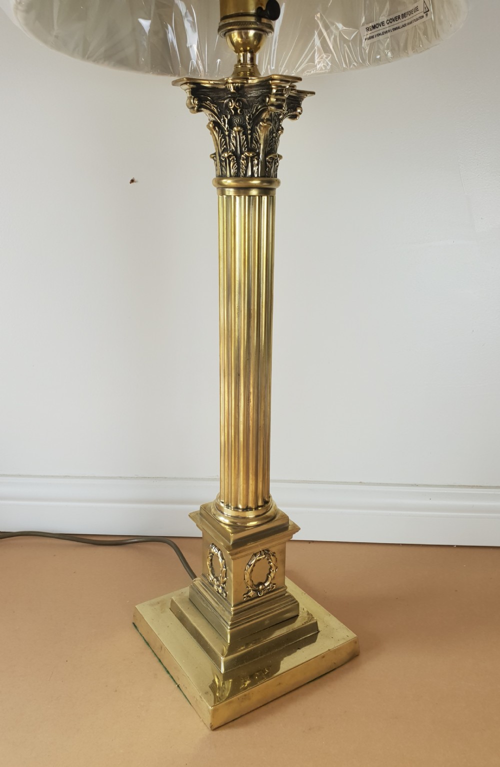 Large Brass Corinthian Column Table Lamp, Rewired and PAT tested  View V