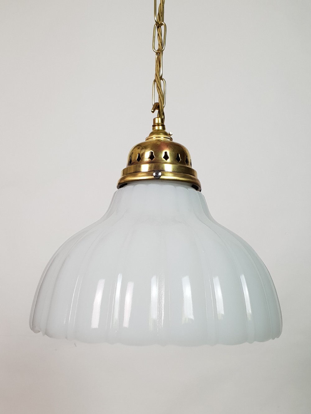 Edwardian Moonstone Ceiling Light with Original Brass Gallery 