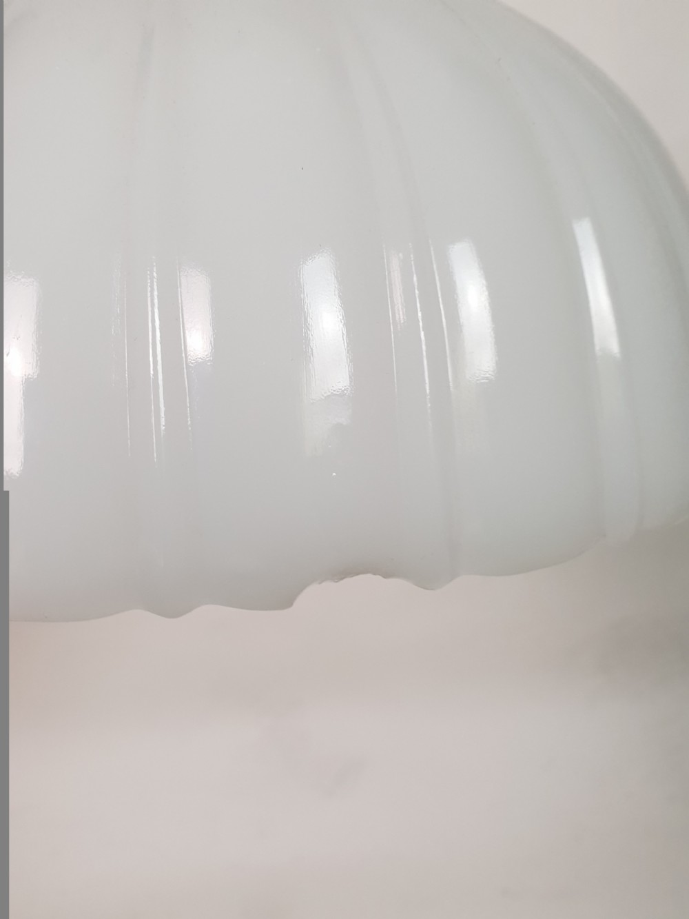 Edwardian Moonstone Ceiling Light with Original Brass Gallery  View II