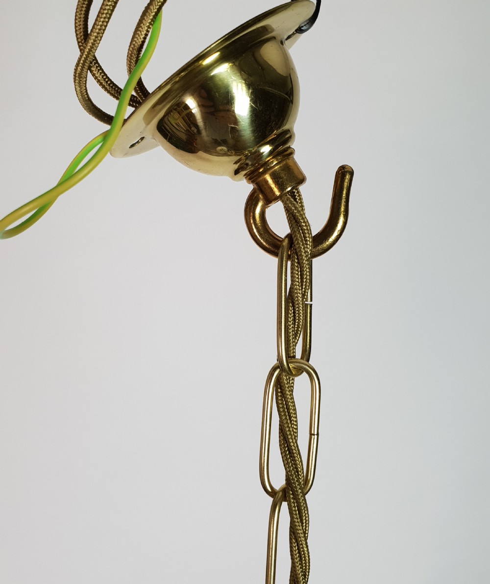 Edwardian Moonstone Ceiling Light with Original Brass Gallery  View III