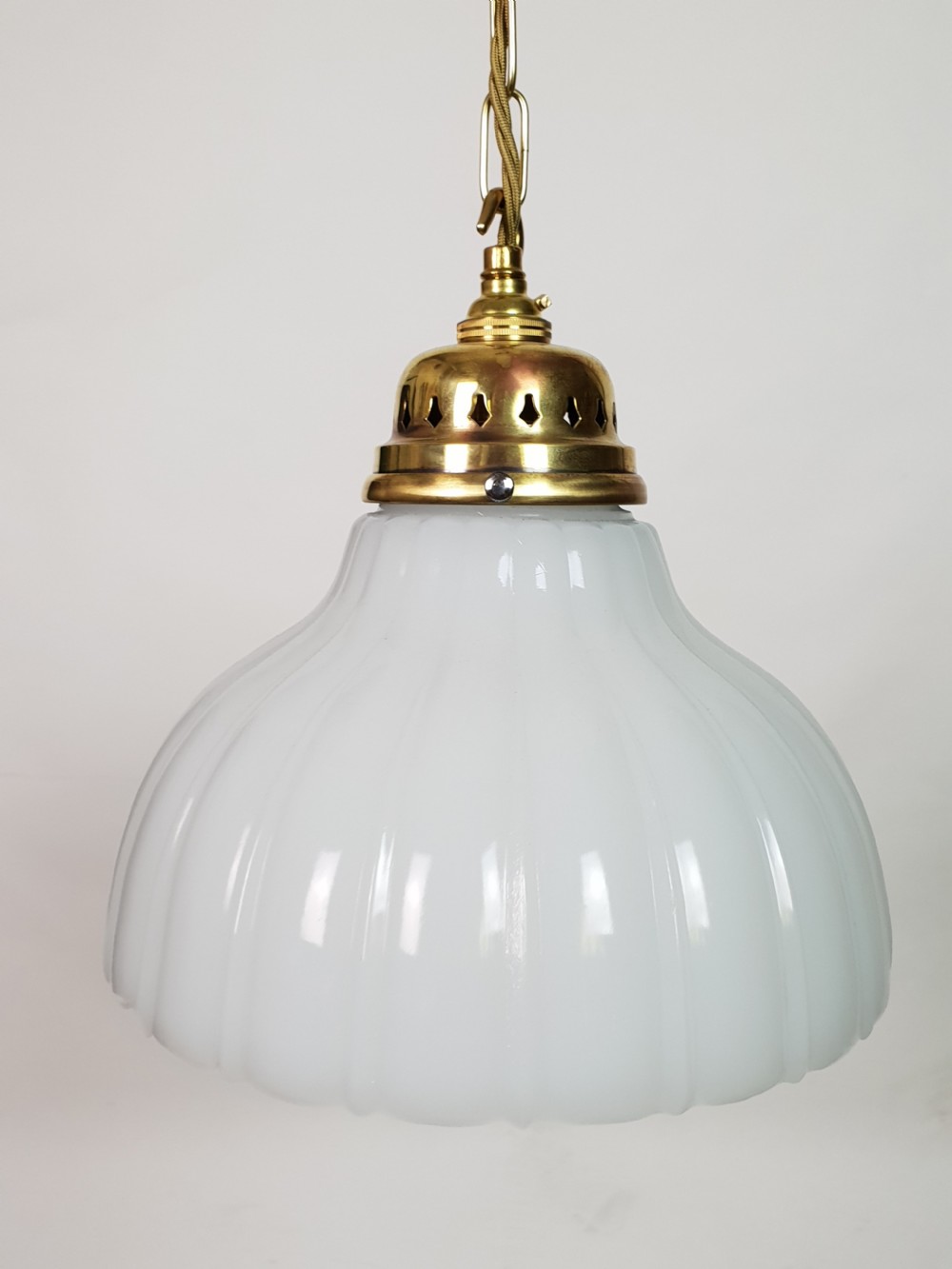 Edwardian Moonstone Ceiling Light with Original Brass Gallery  View VI