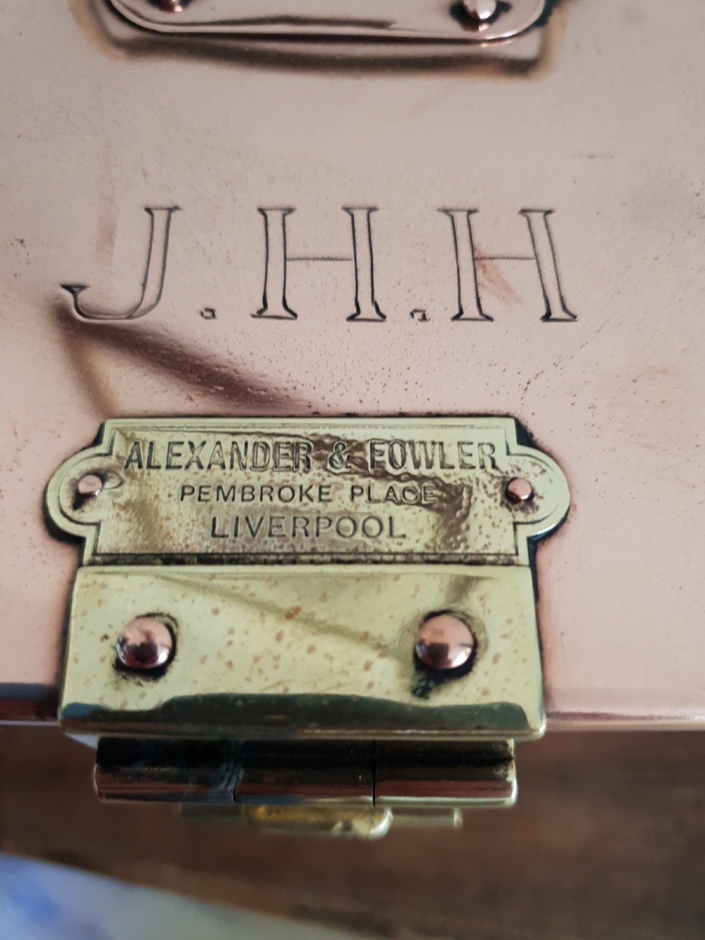 c1880 Copper Carriage Warmer Clasped Box, Alexander & Fowler Liverpool  View V