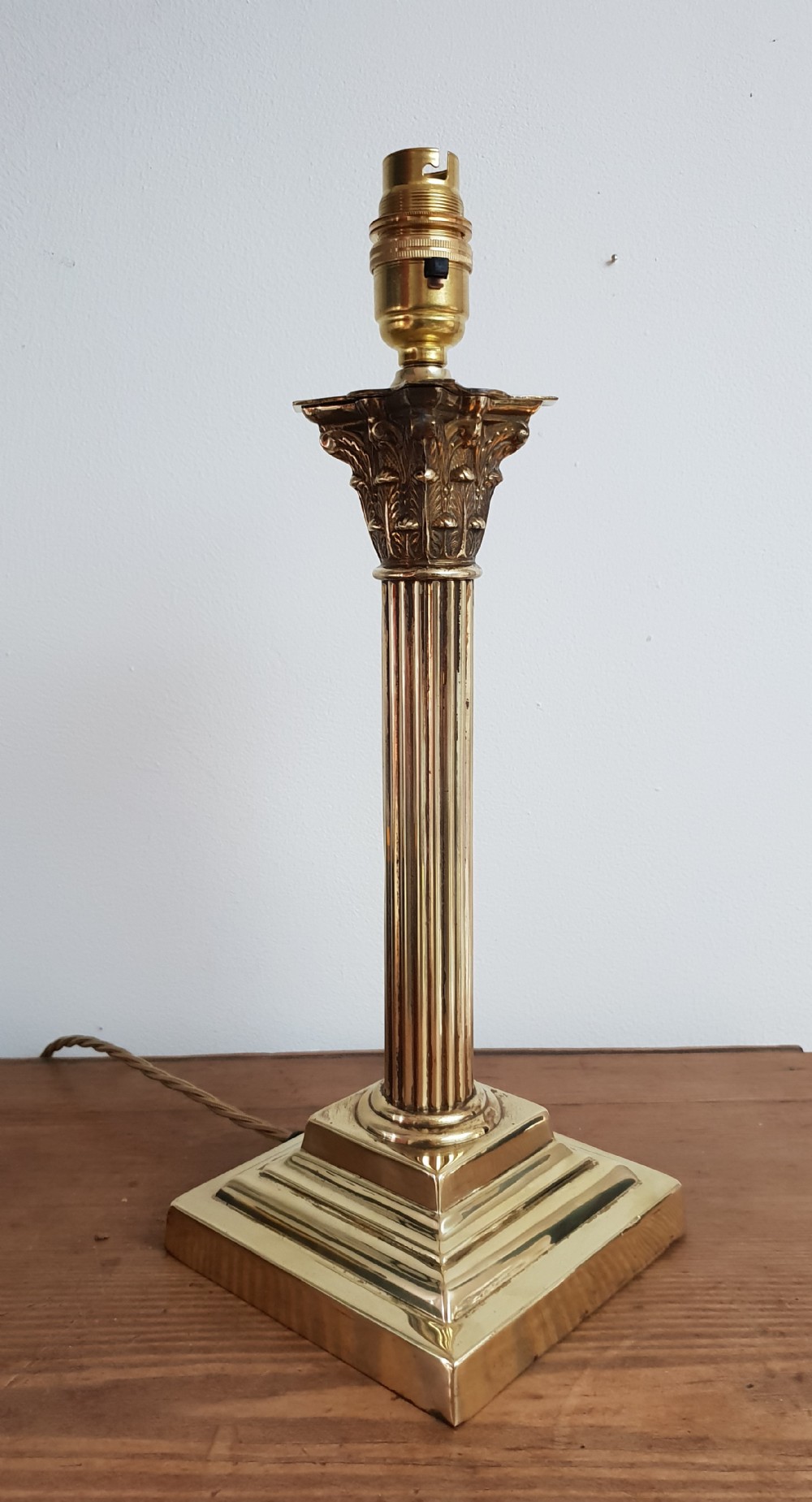 c1910 Brass Corinthian Column Table Lamp, Rewired and PAT tested 