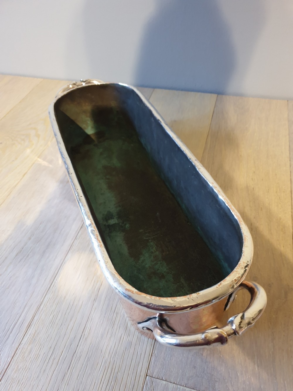 Copper and Silver Plate Fish Kettle from Dorchester Hotel circa 1920 View III