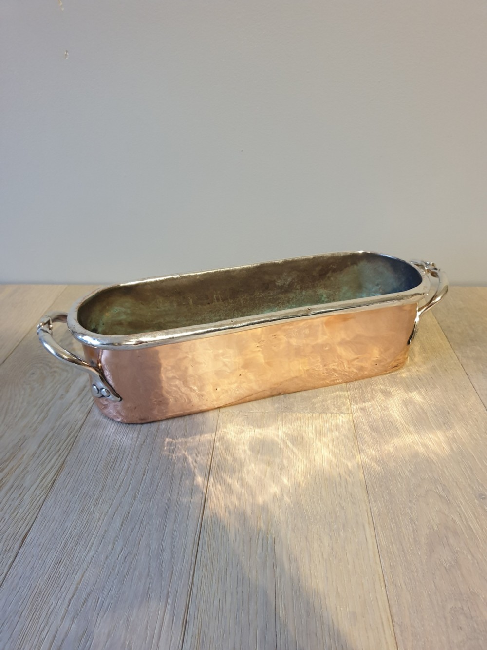 Copper and Silver Plate Fish Kettle from Dorchester Hotel circa 1920 View VII
