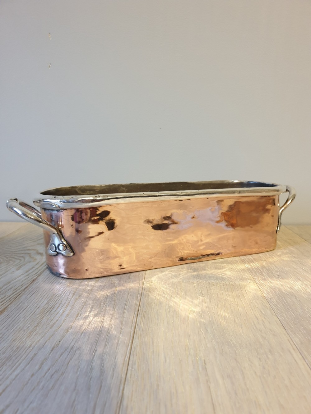 Copper and Silver Plate Fish Kettle from Dorchester Hotel circa 1920 View IX