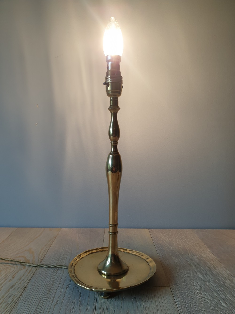 Tall Brass Table Lamp, Rewired and PAT tested  View IV