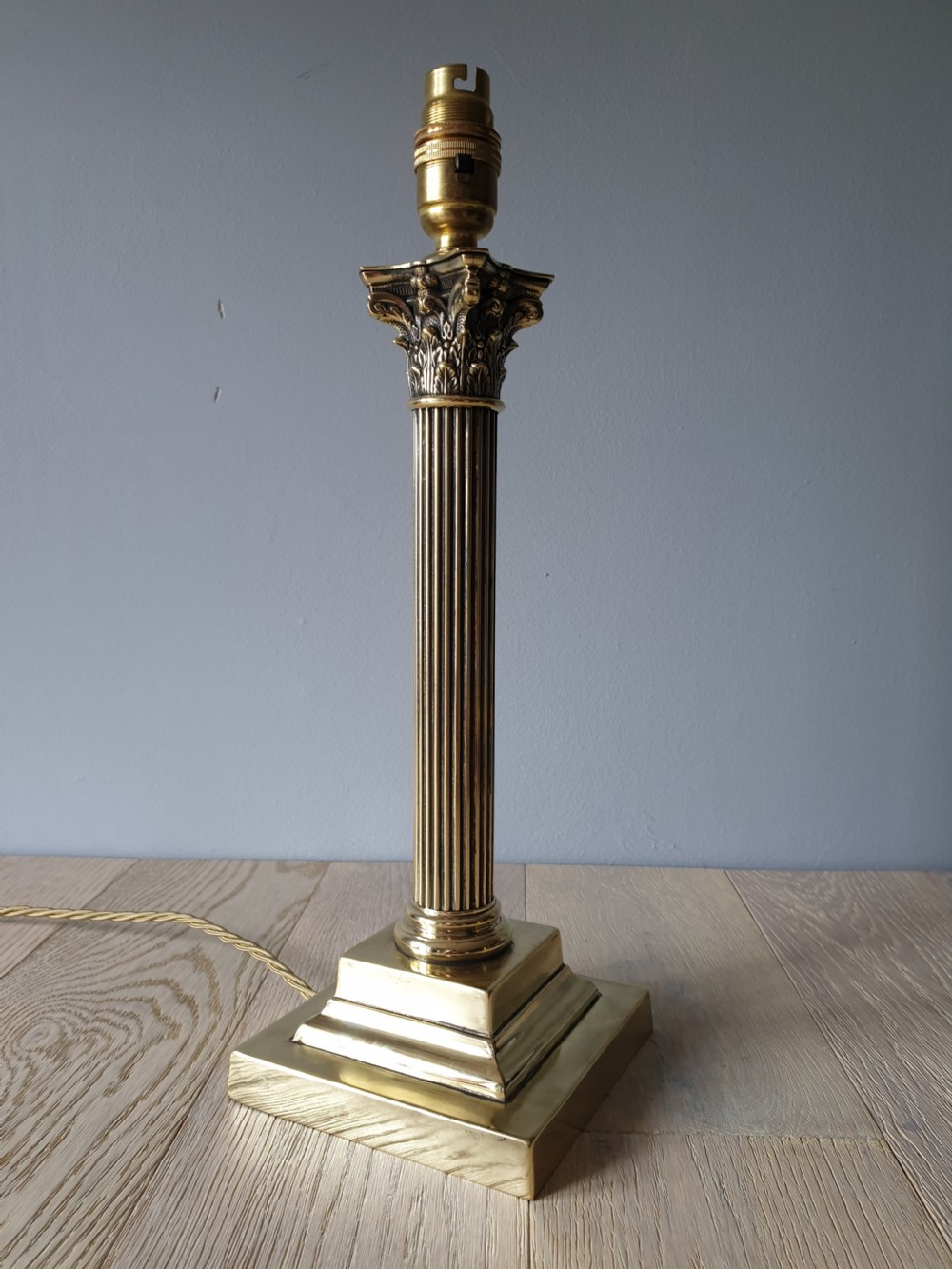 c1910 Corinthian Column Brass Table Lamp, Rewired and PAT tested  View II