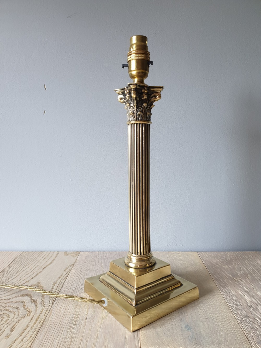 c1910 Corinthian Column Brass Table Lamp, Rewired and PAT tested  View III