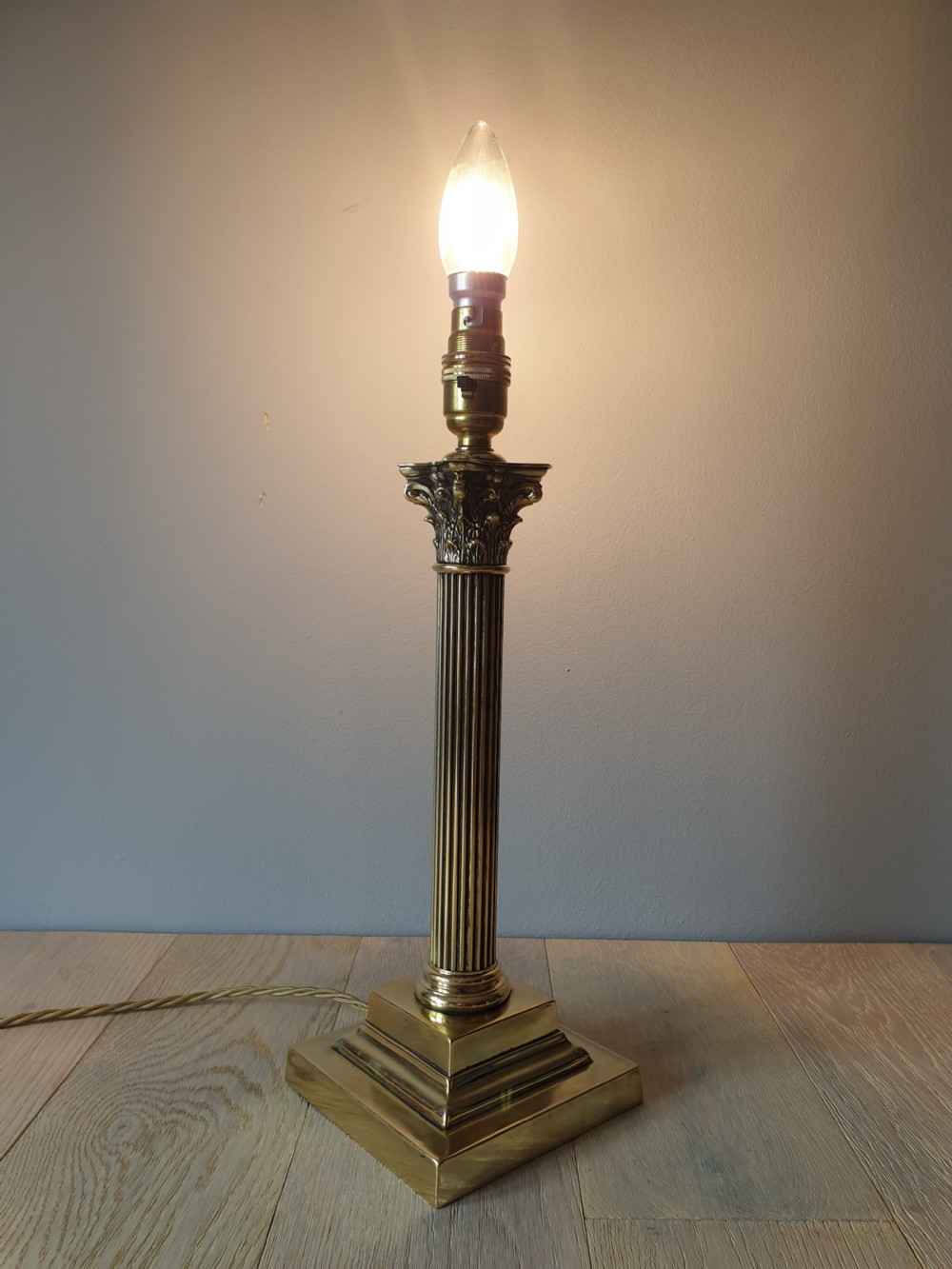 c1910 Corinthian Column Brass Table Lamp, Rewired and PAT tested  View VI
